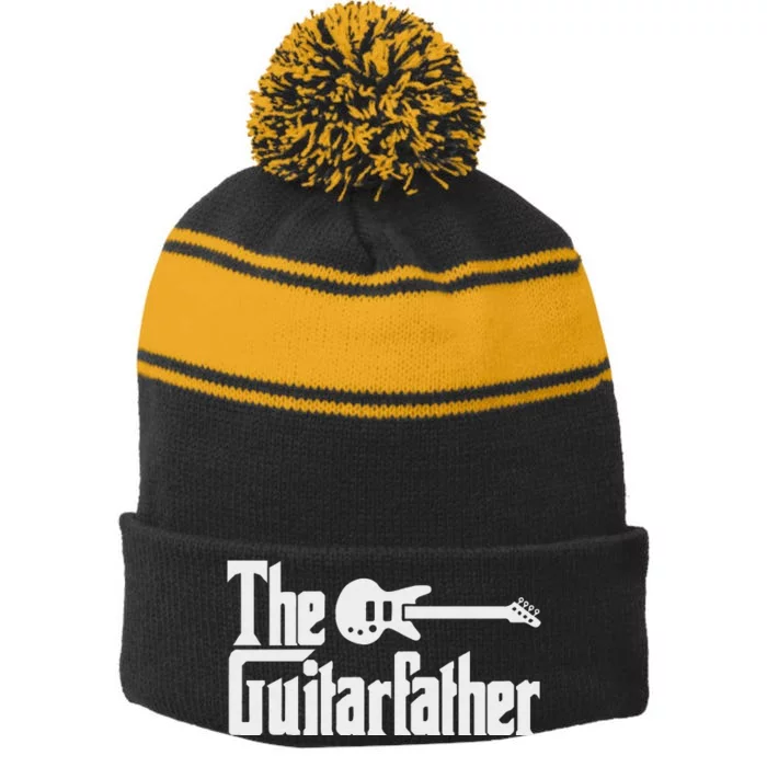 Fathers Day The Guitarfather Musician Guitarist Dad Gift Stripe Pom Pom Beanie