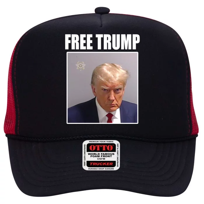 Free Donald Trump Mugshot Election High Crown Mesh Trucker Hat