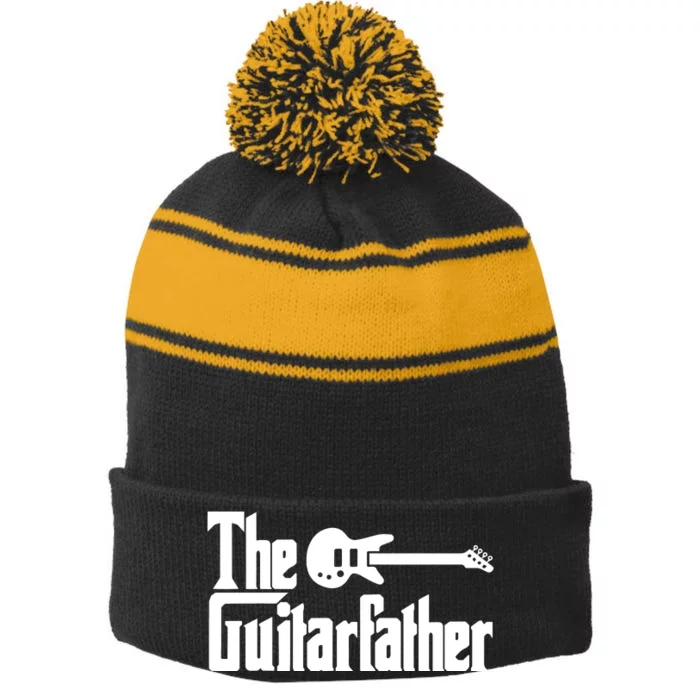 Fathers Day The Guitarfather Musician Guitarist Dad Gift Stripe Pom Pom Beanie