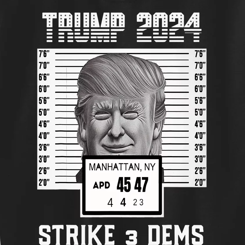 Free Donald Trump Mug Shot Strike 3 Dems Pro MAGA Apparel Kids Sweatshirt