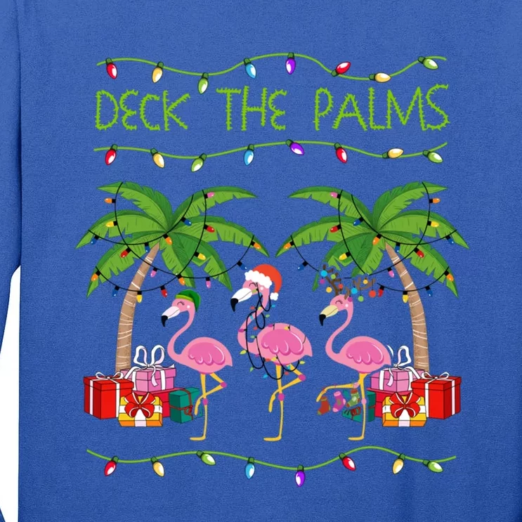 Funny Deck The Palms Merry Flamingo Christmas In July Idea Cool Gift Tall Long Sleeve T-Shirt