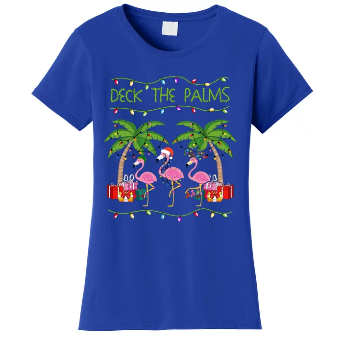 Funny Deck The Palms Merry Flamingo Christmas In July Idea Cool Gift Women's T-Shirt