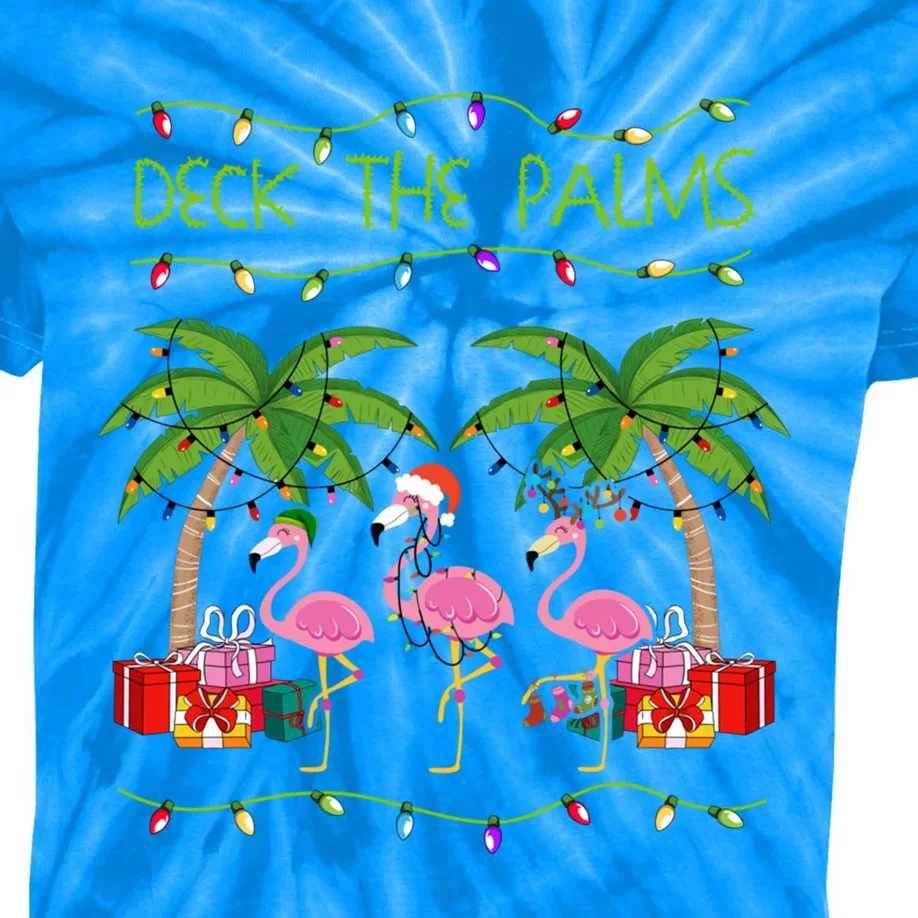 Funny Deck The Palms Merry Flamingo Christmas In July Idea Cool Gift Kids Tie-Dye T-Shirt