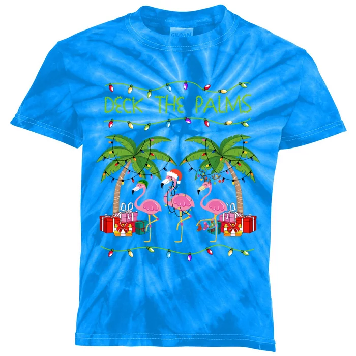 Funny Deck The Palms Merry Flamingo Christmas In July Idea Cool Gift Kids Tie-Dye T-Shirt