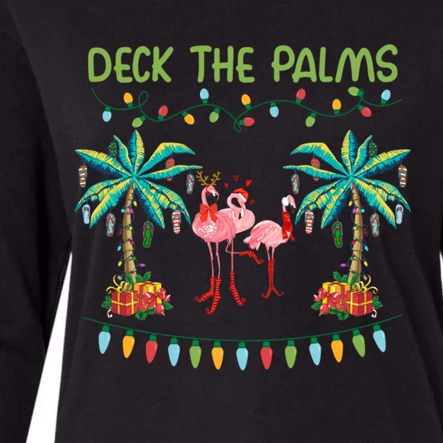 Funny Deck The Palms Merry Flamingo Christmas Light Gift Womens Cotton Relaxed Long Sleeve T-Shirt