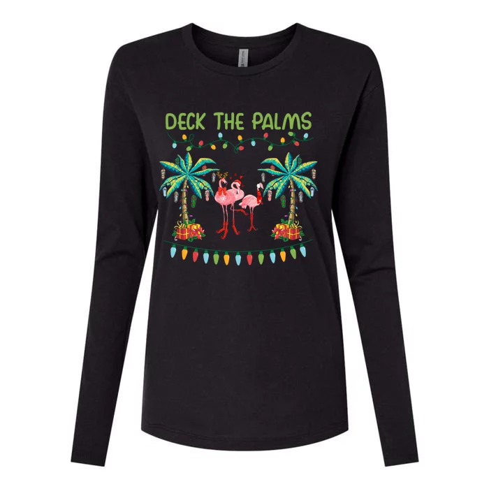 Funny Deck The Palms Merry Flamingo Christmas Light Gift Womens Cotton Relaxed Long Sleeve T-Shirt