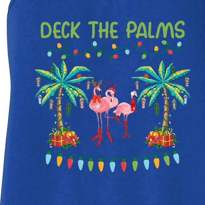 Funny Deck The Palms Merry Flamingo Christmas Light Gift Women's Racerback Tank