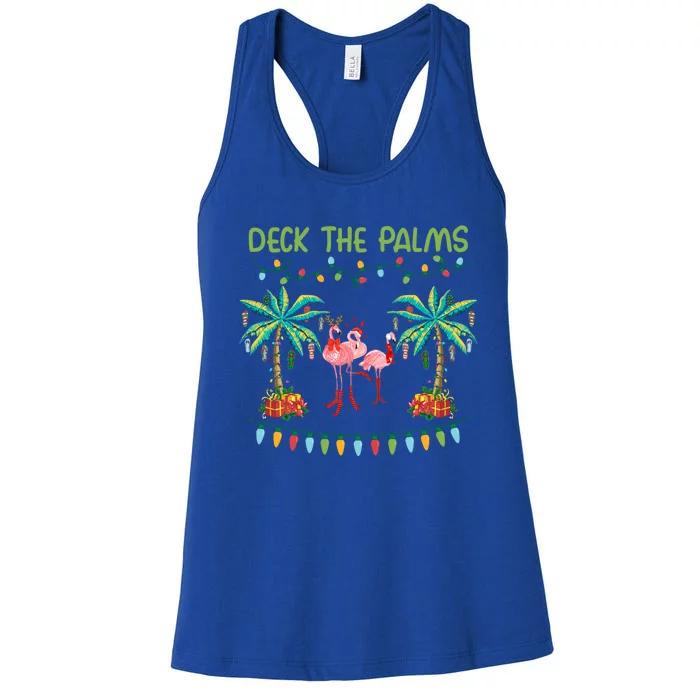 Funny Deck The Palms Merry Flamingo Christmas Light Gift Women's Racerback Tank