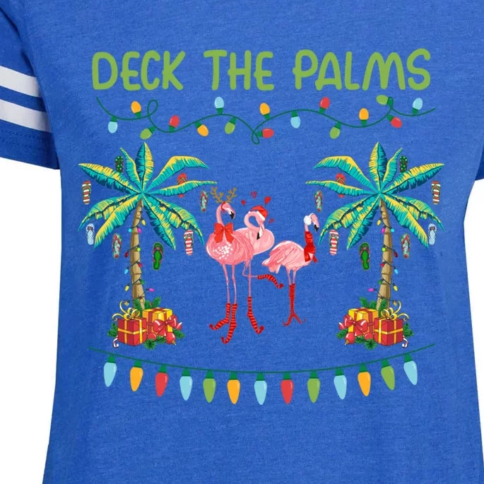 Funny Deck The Palms Merry Flamingo Christmas Light Gift Enza Ladies Jersey Football T-Shirt