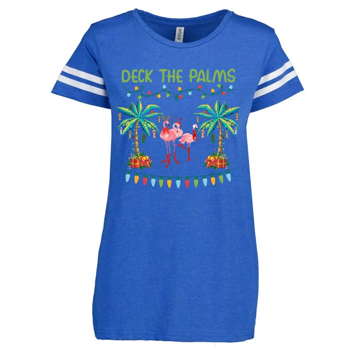 Funny Deck The Palms Merry Flamingo Christmas Light Gift Enza Ladies Jersey Football T-Shirt