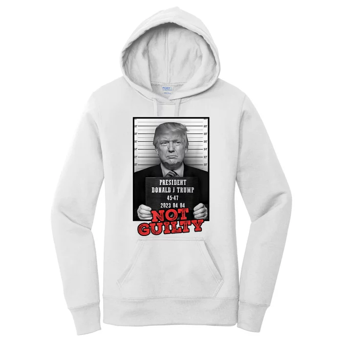 Funny Donald Trump Not Guilty Mug Shot Free Trump 2024 Women's Pullover Hoodie