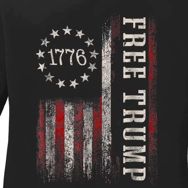 Free Donald Trump Republican Support Pro Trump American Flag Ladies Long Sleeve Shirt