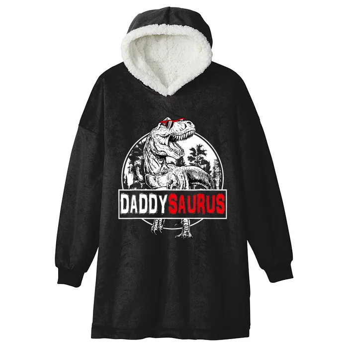 Funny Daddysaurus T Rex Gift Dinosaur Funny DaddySaurus Family Matching Gift Hooded Wearable Blanket