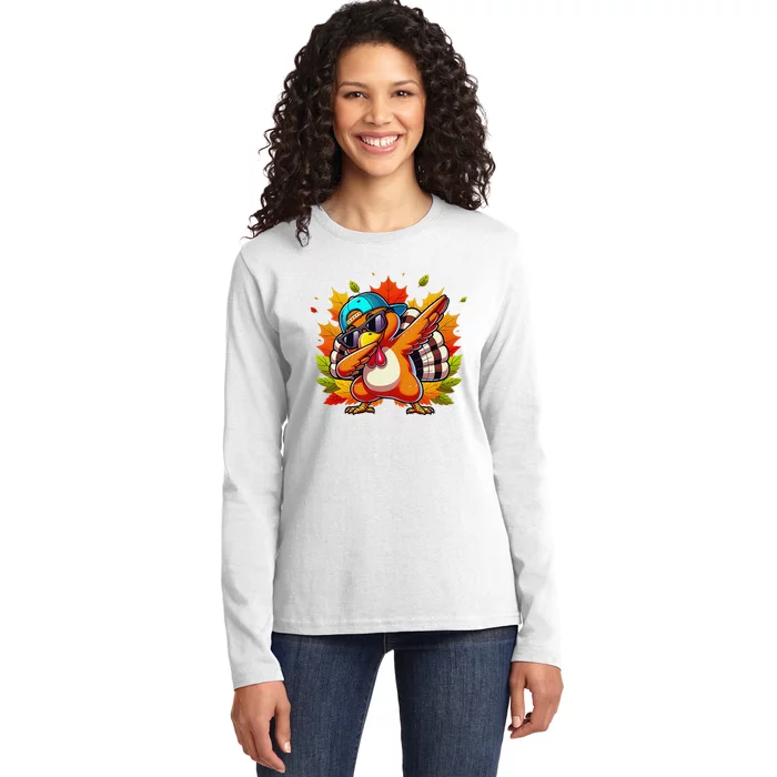 Funny Dancing Turkey Groove Thanksgiving Holiday Ladies Long Sleeve Shirt