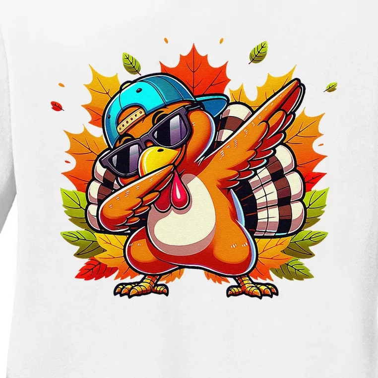 Funny Dancing Turkey Groove Thanksgiving Holiday Ladies Long Sleeve Shirt