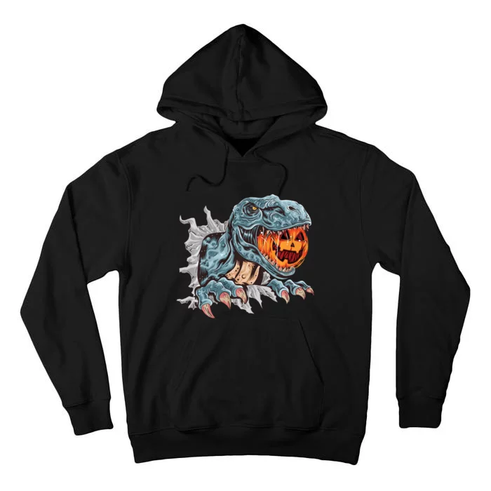 Funny Dinosaur T Rex Head Eats Mummy Pumpkin Vintage Sweat Tall Hoodie