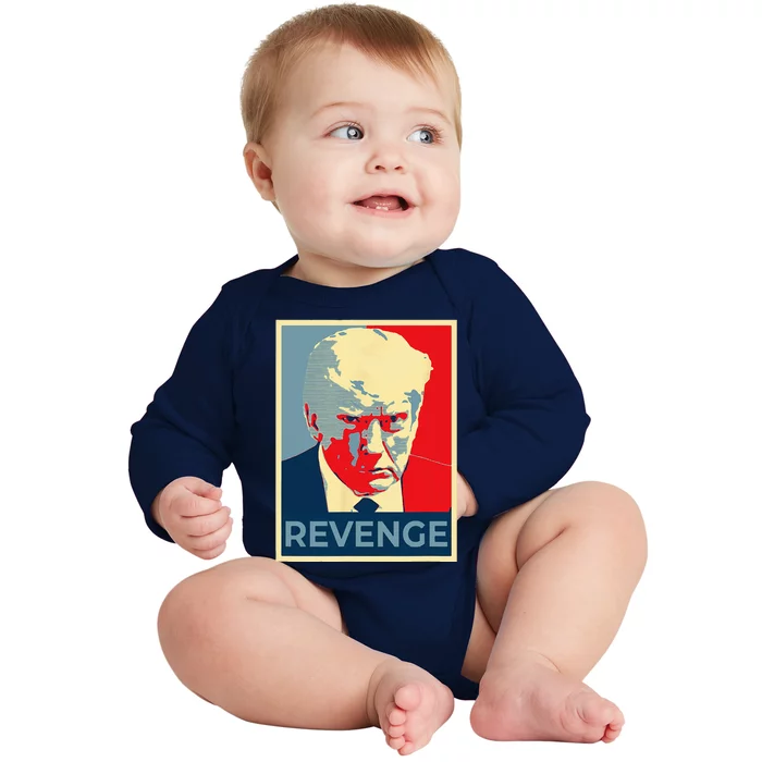 Free Donald Trump Mug Shot Republican Revenge MAGA 2024 Baby Long Sleeve Bodysuit