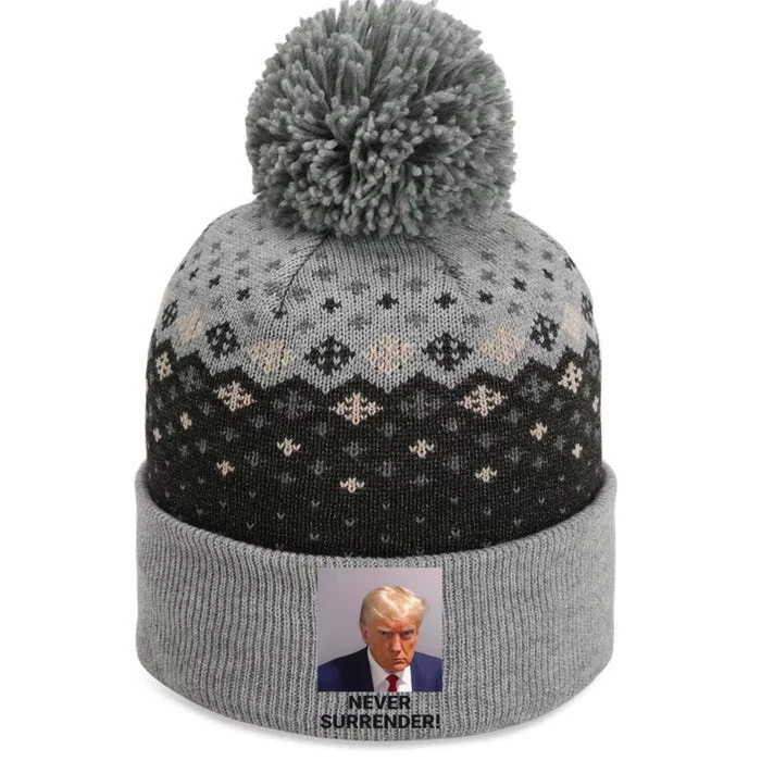 Funny Donald Trump Never Surrender The Baniff Cuffed Pom Beanie