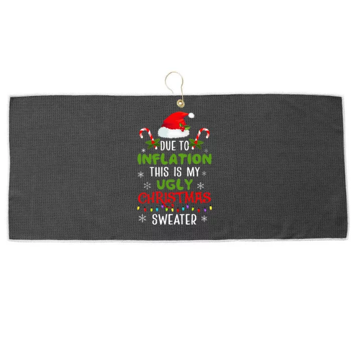 Funny Due to Inflation Ugly Christmas Sweaters Large Microfiber Waffle Golf Towel