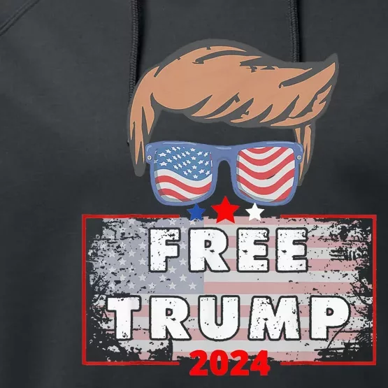 Free Donald Trump Republican Support Pro Trump American Flag Performance Fleece Hoodie