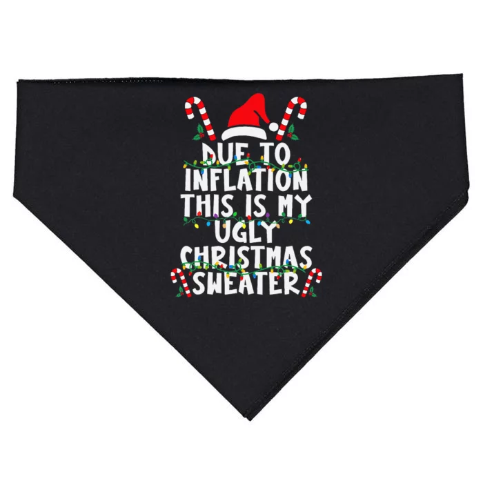 Funny Due to Inflation Ugly Christmas Sweaters USA-Made Doggie Bandana