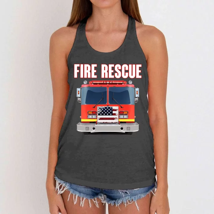 Firefighter Department Truck Fireman American Fire Rescue Women's Knotted Racerback Tank