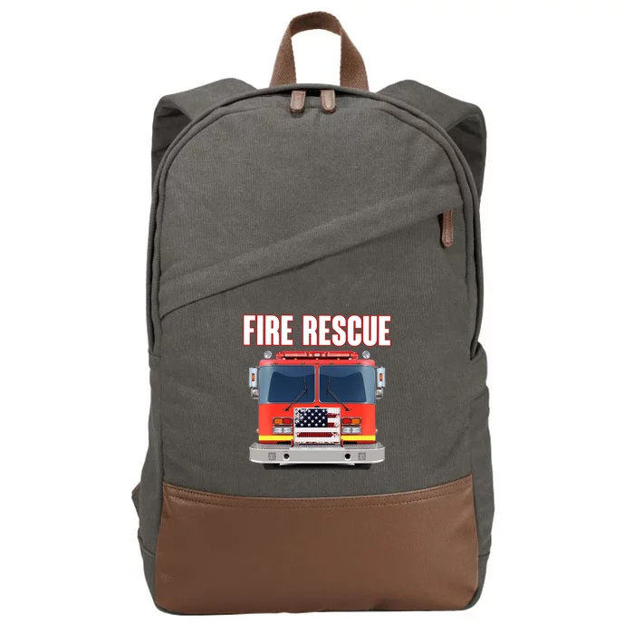 Firefighter Department Truck Fireman American Fire Rescue Cotton Canvas Backpack