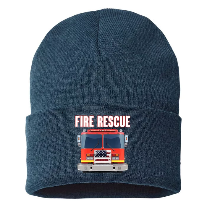 Firefighter Department Truck Fireman American Fire Rescue Sustainable Knit Beanie