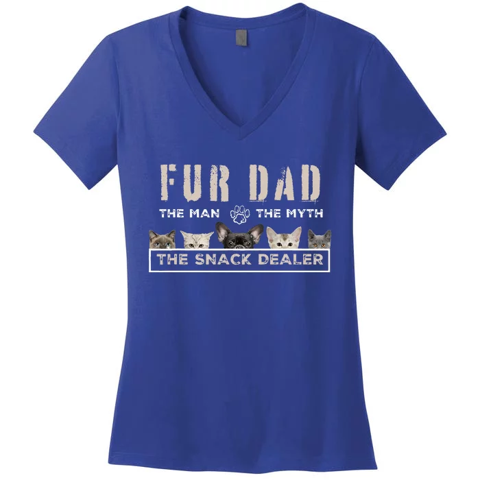 Fur Dad The Man The Myth Funny Dog Cat Fathers Day Women's V-Neck T-Shirt