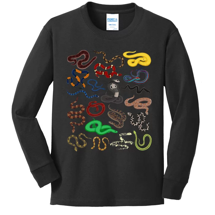 funny Different Types of Snakes Snake Kids Long Sleeve Shirt