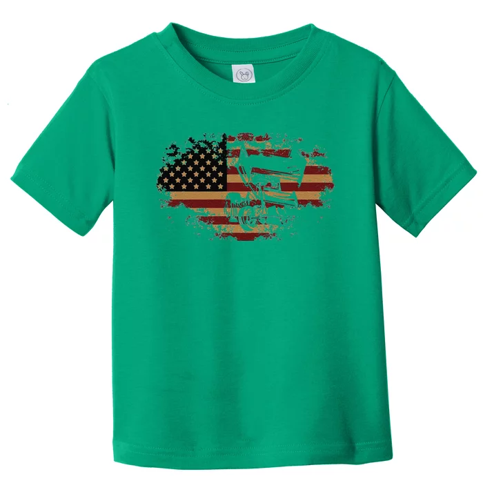 Funny Dirt Track Racing Sprint Car Vintage Usa American Flag Gift Toddler T-Shirt