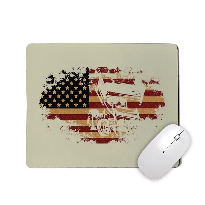 Funny Dirt Track Racing Sprint Car Vintage Usa American Flag Gift Mousepad