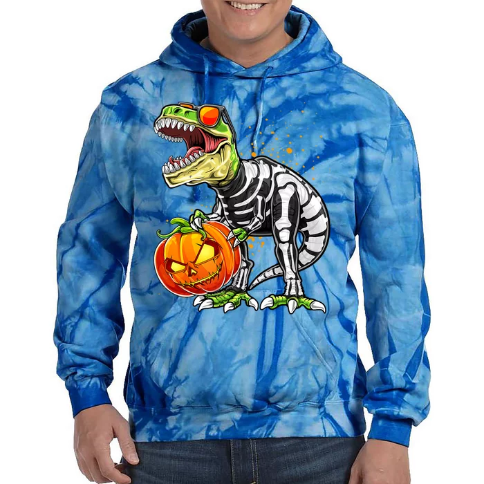 Funny Dinosaur TRex Skeleton Pumpkin Halloween Costume Gift Tie Dye Hoodie