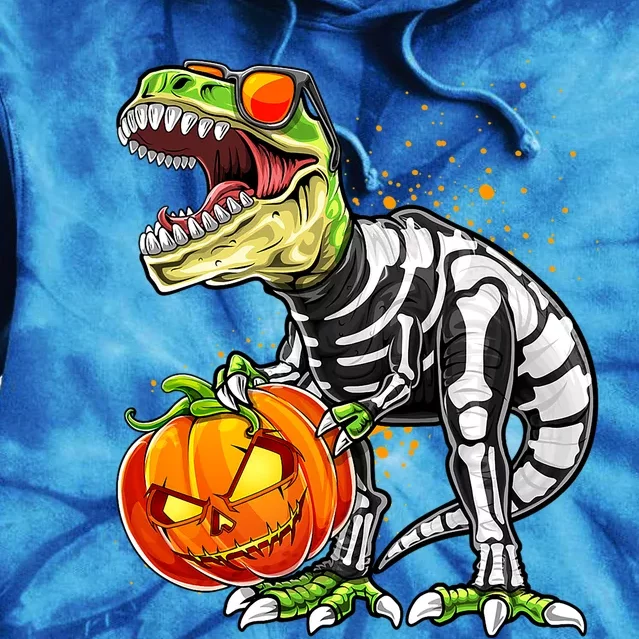 Funny Dinosaur TRex Skeleton Pumpkin Halloween Costume Gift Tie Dye Hoodie