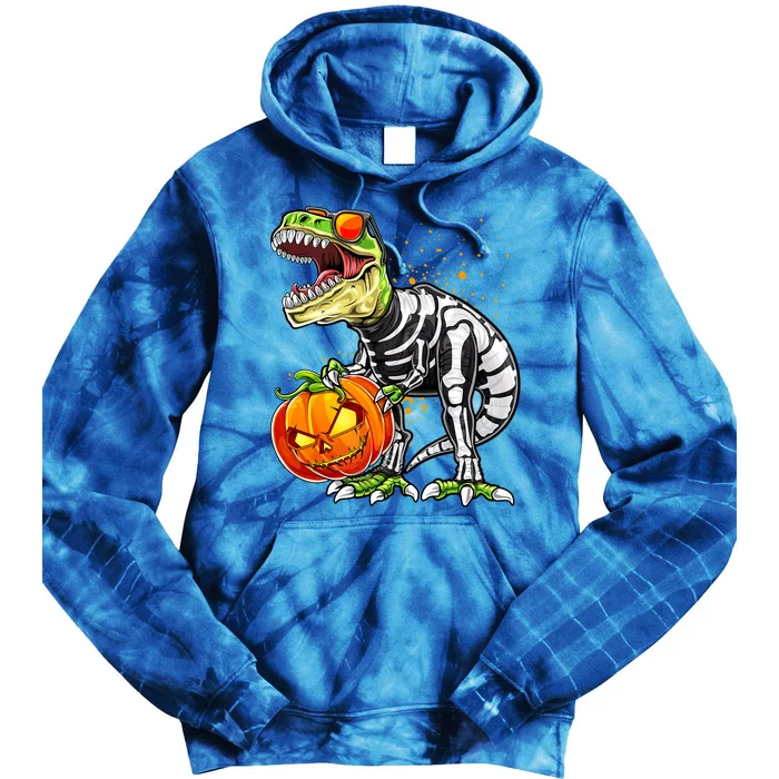 Funny Dinosaur TRex Skeleton Pumpkin Halloween Costume Gift Tie Dye Hoodie