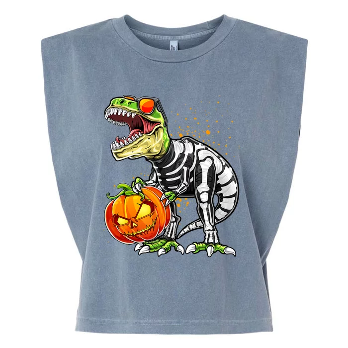 Funny Dinosaur TRex Skeleton Pumpkin Halloween Costume Gift Garment-Dyed Women's Muscle Tee