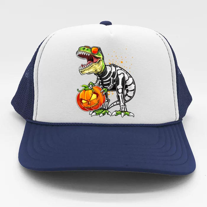 Funny Dinosaur TRex Skeleton Pumpkin Halloween Costume Gift Trucker Hat