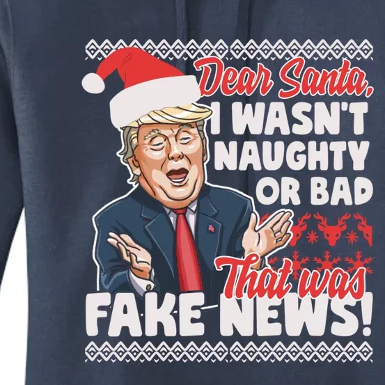 Funny Donald Trump Fake News Ugly Christmas Sweater Style Gift Women's Pullover Hoodie