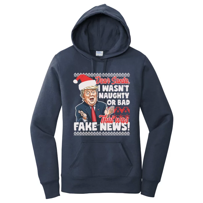 Funny Donald Trump Fake News Ugly Christmas Sweater Style Gift Women's Pullover Hoodie