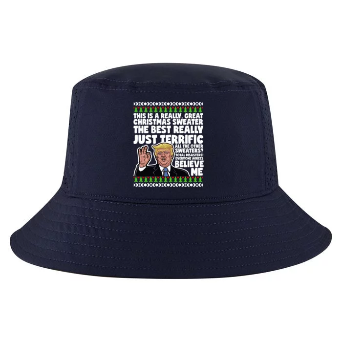 Funny Donald Trump Ugly Christmas Sweater Parody Speech Cool Gift Cool Comfort Performance Bucket Hat