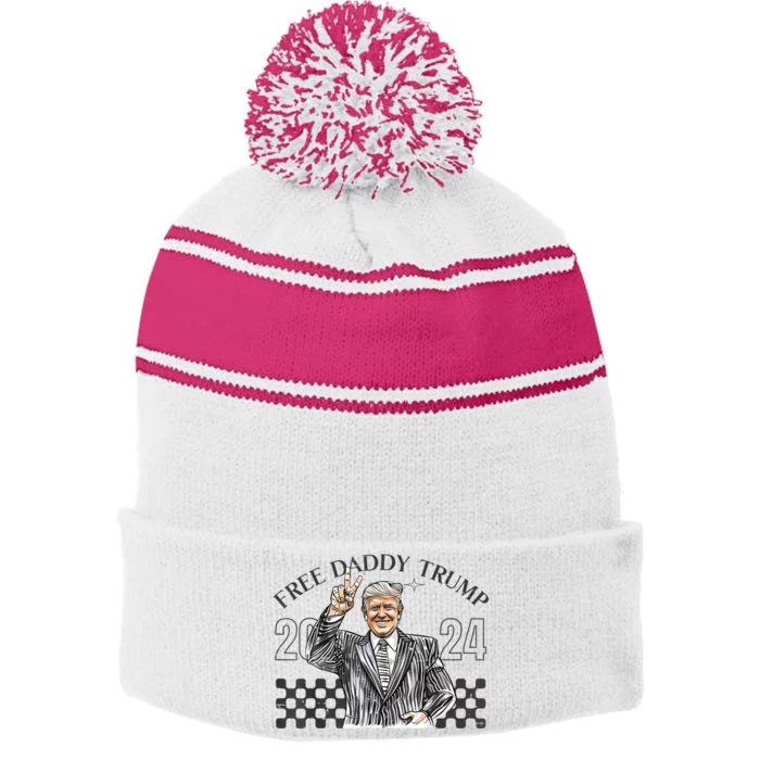 Free Daddy Trump 2024 Stripe Pom Pom Beanie