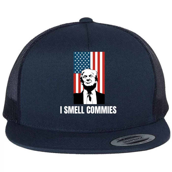 Funny Donald Trump, President Trump, I Smell Commies, Political Humor Flat Bill Trucker Hat