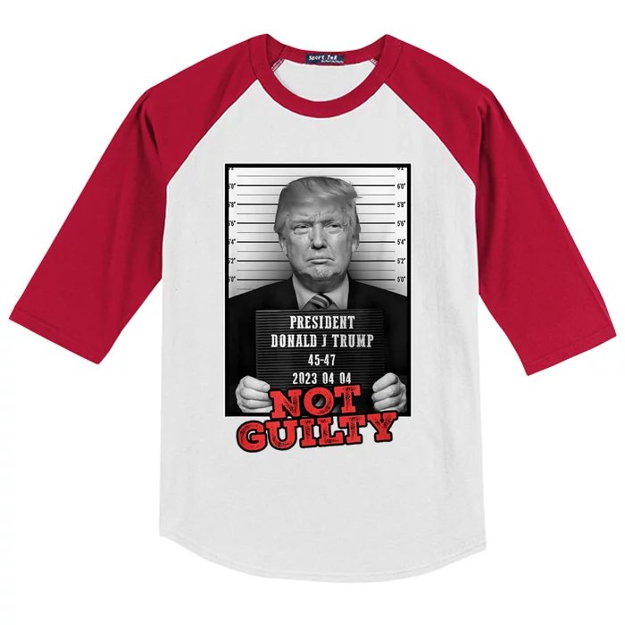 Funny Donald Trump Not Guilty Mug Shot Kids Colorblock Raglan Jersey