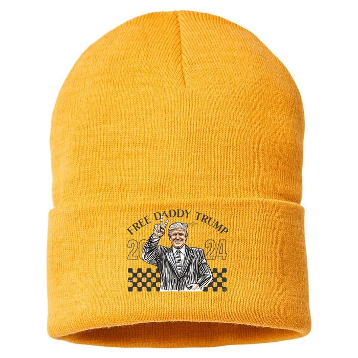 Free Daddy Trump 2024 Supporter Funny Trendy Sustainable Knit Beanie