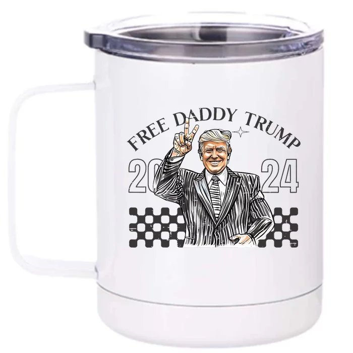 Free Daddy Trump 2024 Supporter Funny Trendy Front & Back 12oz Stainless Steel Tumbler Cup