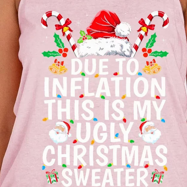 Funny Due to Inflation This is My Ugly Sweater For Christmas Women's Knotted Racerback Tank