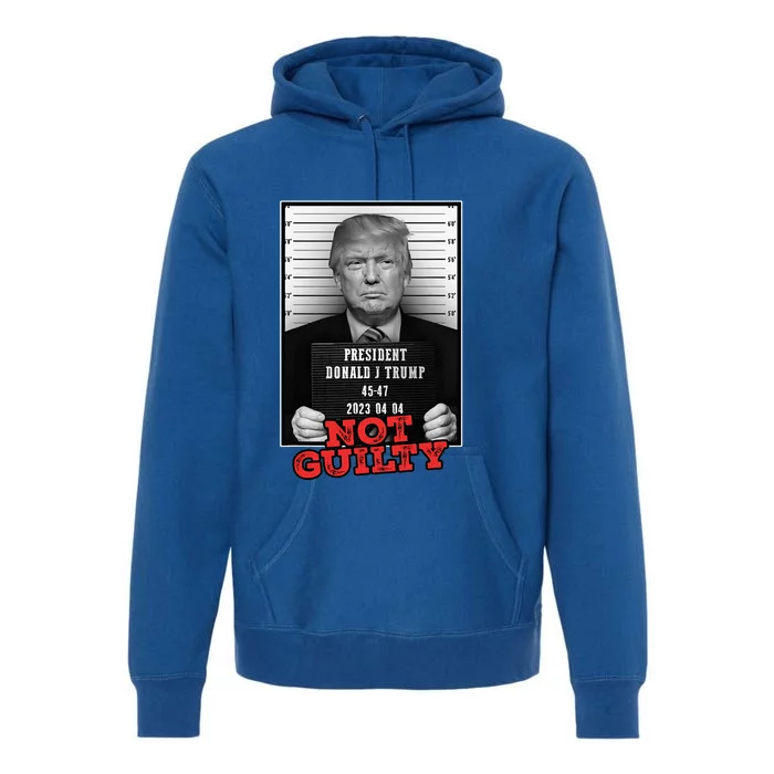 Funny Donald Trump Not Guilty Mug Shot Free Trump 2024 Premium Hoodie