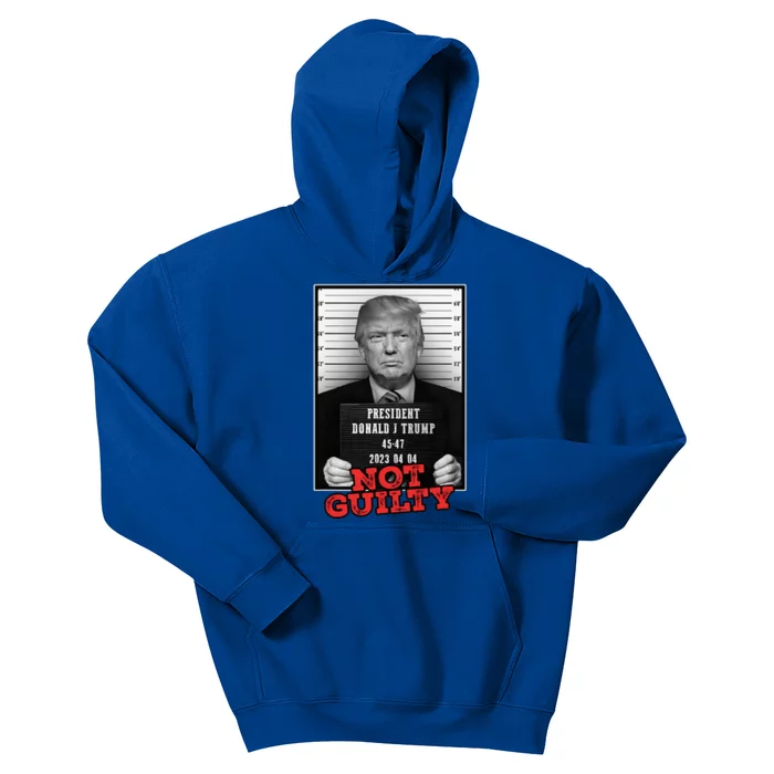 Funny Donald Trump Not Guilty Mug Shot Free Trump 2024 Kids Hoodie