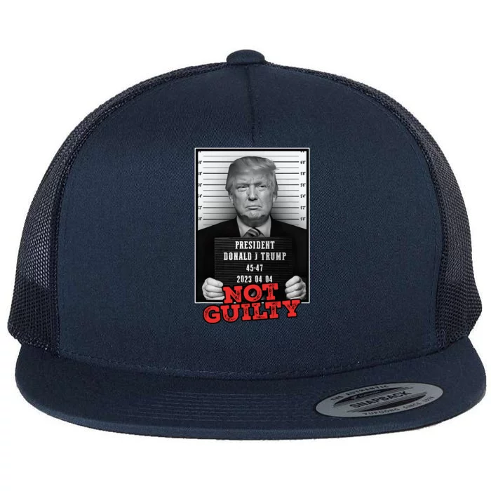 Funny Donald Trump Not Guilty Mug Shot Free Trump 2024 Flat Bill Trucker Hat