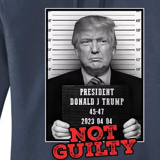 Funny Donald Trump Not Guilty Mug Shot Free Trump 2024 Women's Pullover Hoodie